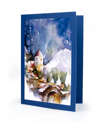 Weihnachtskarte Dorf im Schnee - Vorderseite