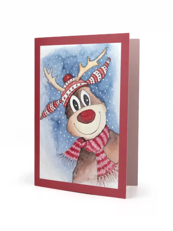 Weihnachtskarte Elch mit Schal - Vorderseite