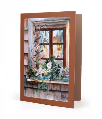 Weihnachtskarte Tannenzweige am Fenster - Vorderseite